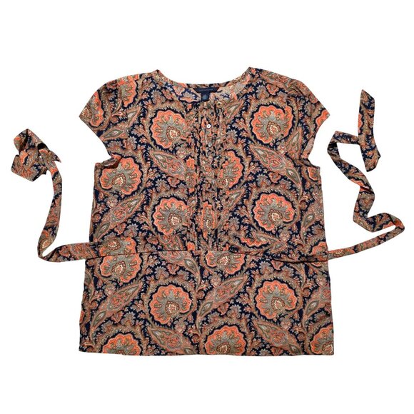 Tommy Hilfiger Womens Paisley Peplum Top Large Tie Back Belted Boho Chic Western - Picture 6 of 12